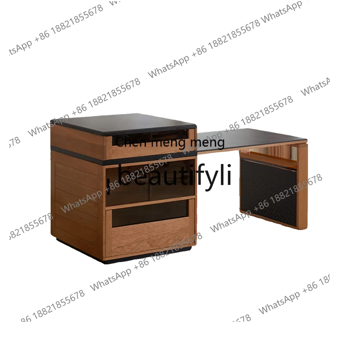 

Solid wood island dining table integrated retractable Japanese cherry wood dining side bar cabinet rock slab