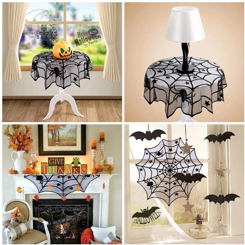 Halloween Style Horror Black Lace Table Cloth Elegant Dinning Tabletop Decoration For Home Hotel Shop