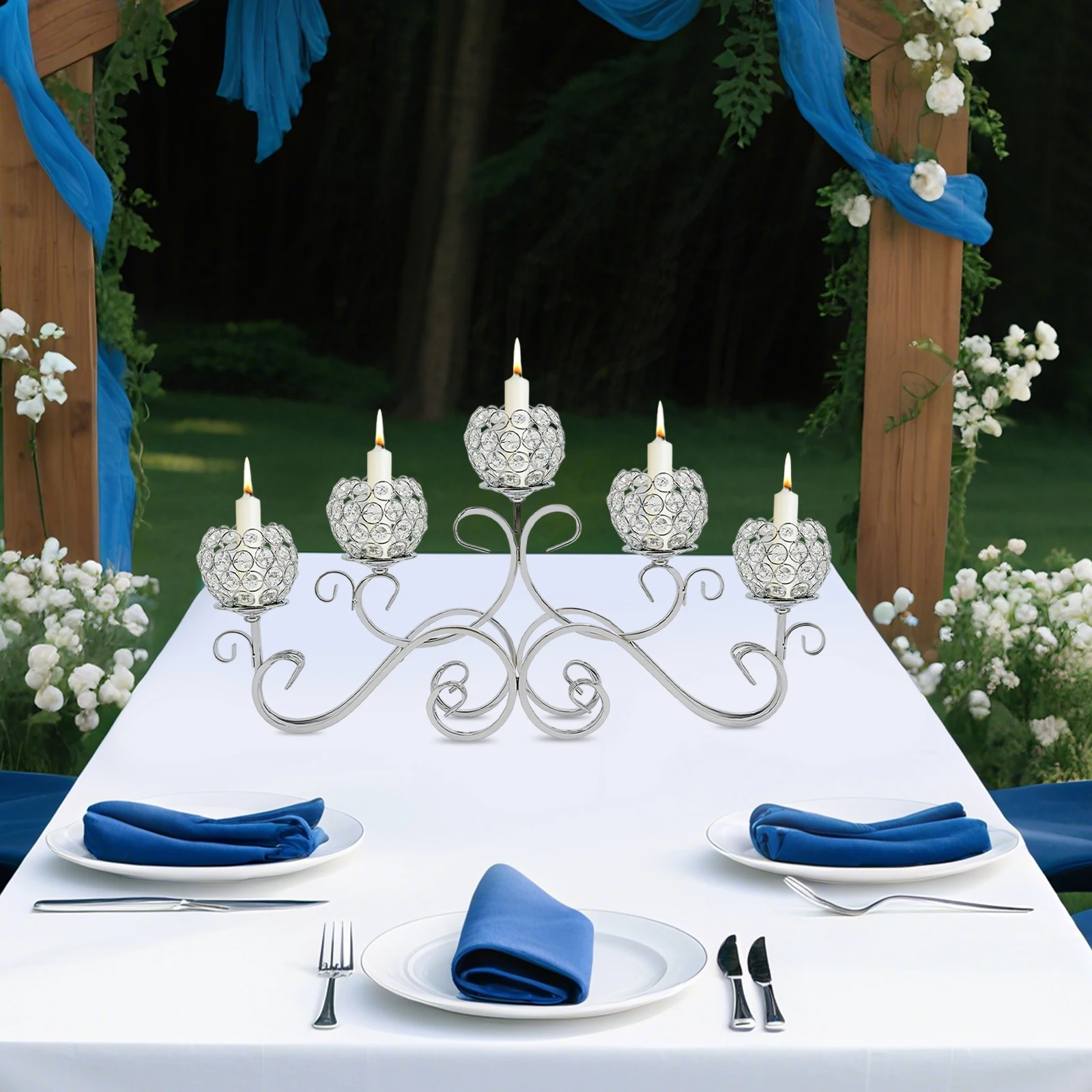 

Серебряный 5-рожковый канделябр, хрустальный подсвечник, для свадьбы, столовой, украшения дома, подходит для свечей диаметром до 1,5 дюйма.