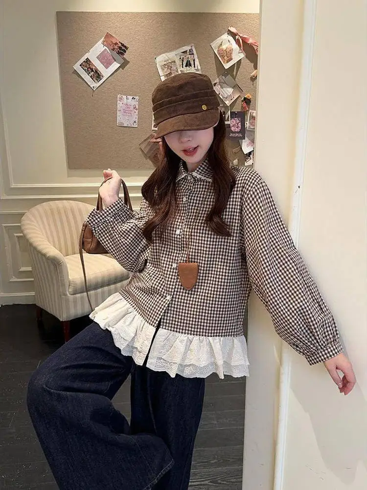 

Осень 2023, женский комплект из сладкого клетчатого вязаного жилета и утюга в клетку, модный универсальный комплект с отделкой тыквы Мавпа