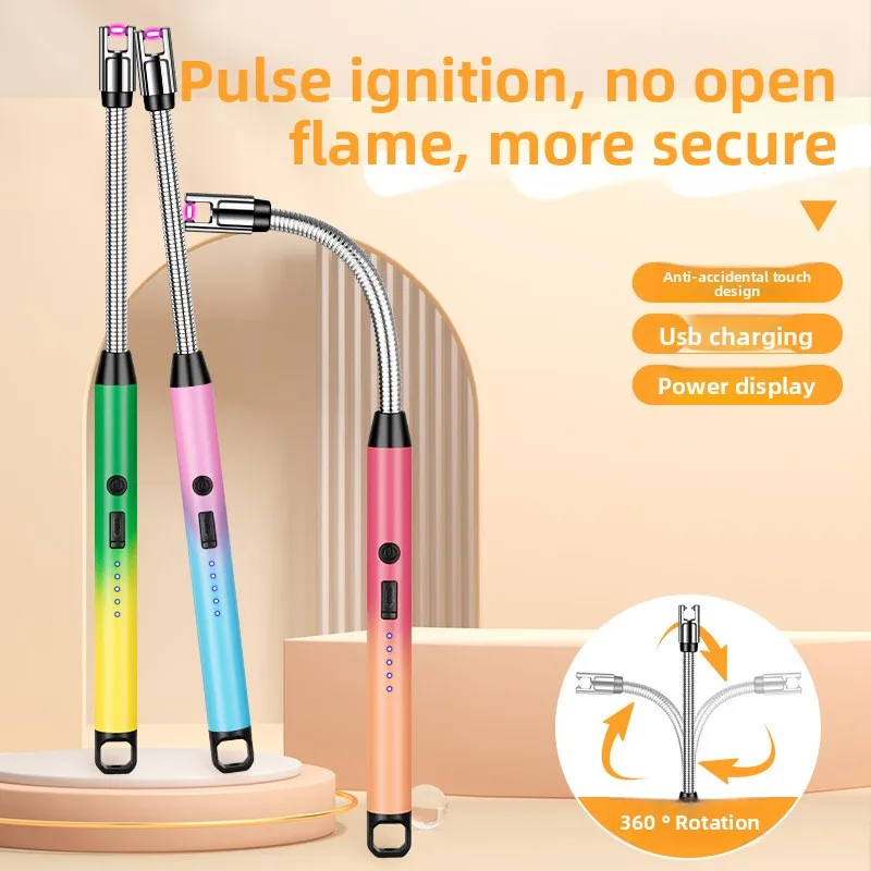 Gradient Color Windproof Electronic Pulse USB Charging Lighter Safety Ignition Switch Outdoor Kitchen Candle Electric Lighters