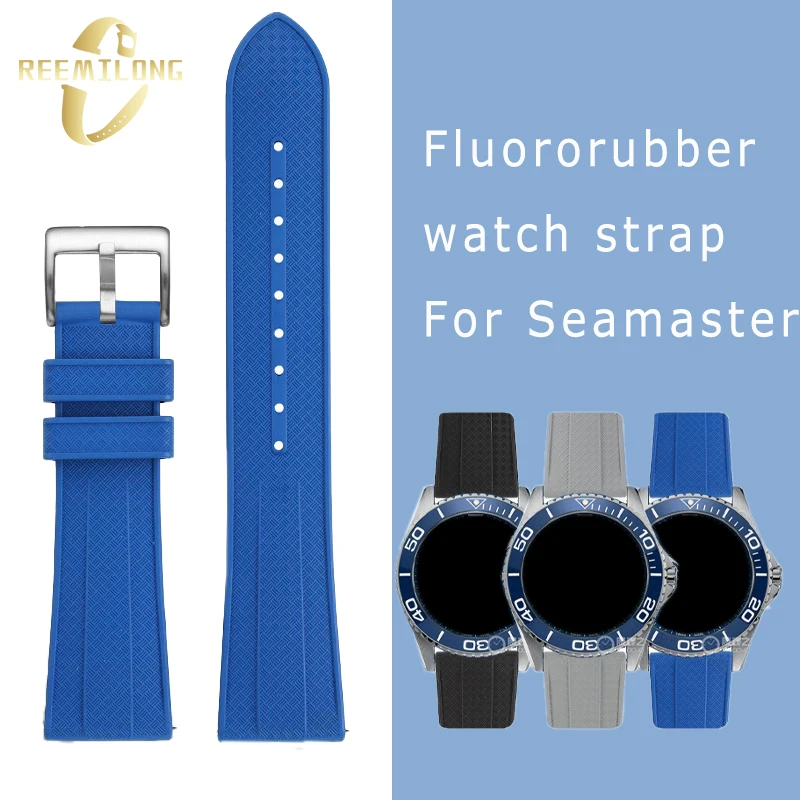 Fluororubber silicone rubber watch strap 20 22mm waterproof black blue green substitute watchband For Omega Seamaster diver 300m