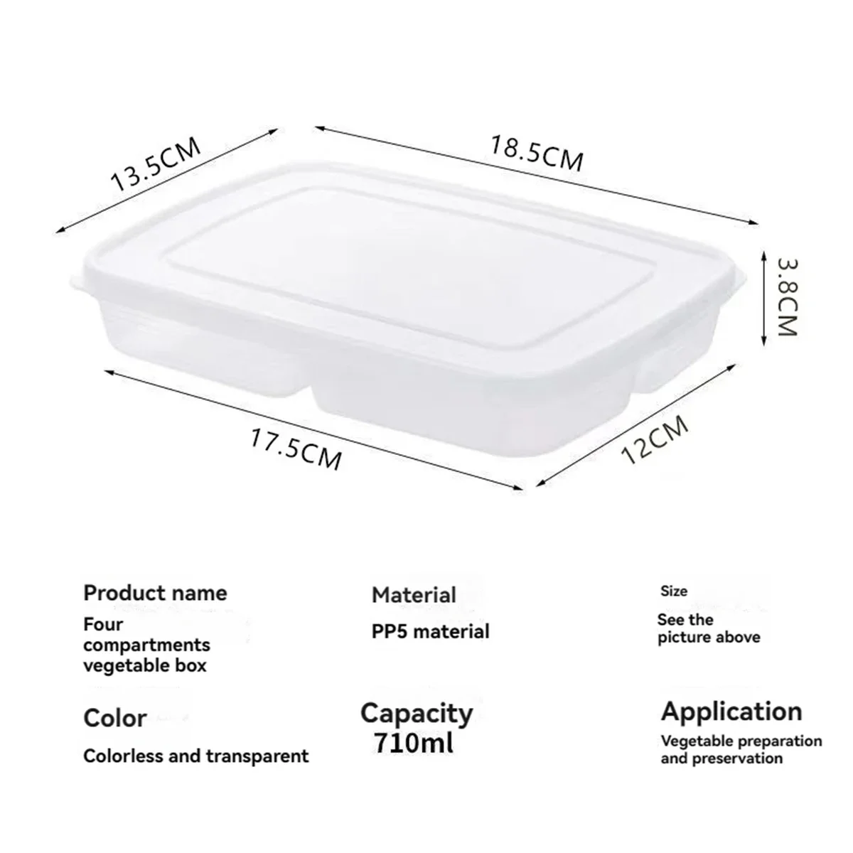 Food Grade Sealed Refrigerator Storage Box, Four Compartments Fresh-Keeping Container for Frozen Meat, Scallions, Ginger,Garlic