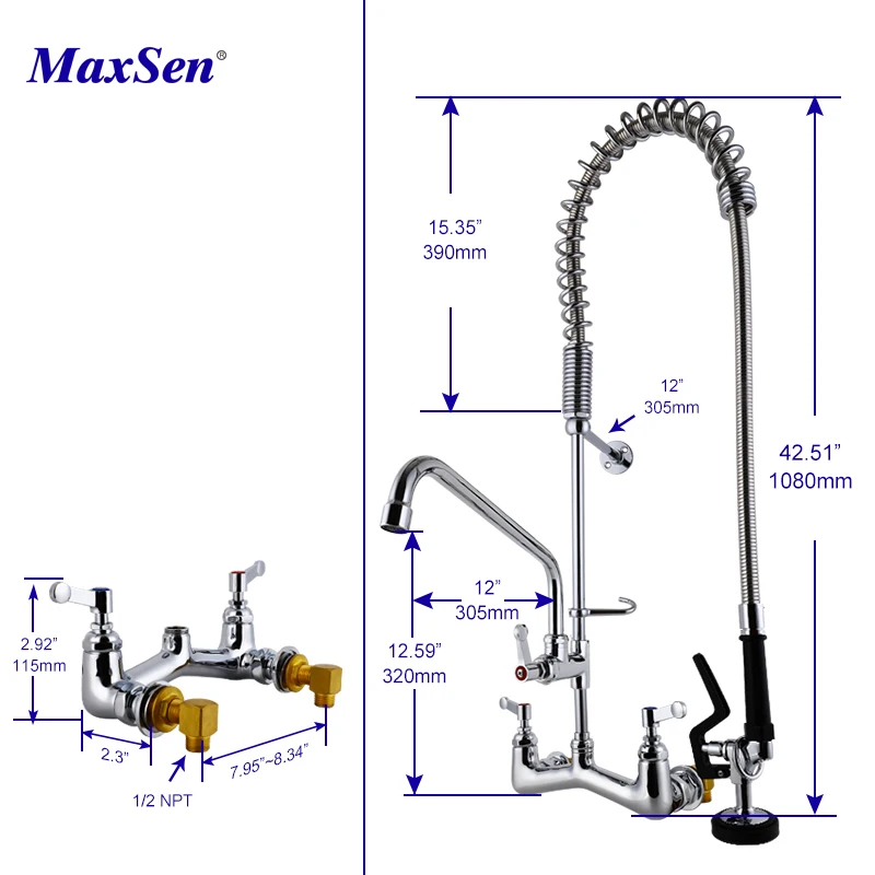 Commercial Kitchen Supplies 8 Inch Wall Mount Kitchen Pre Rinse Faucets for Restaurant