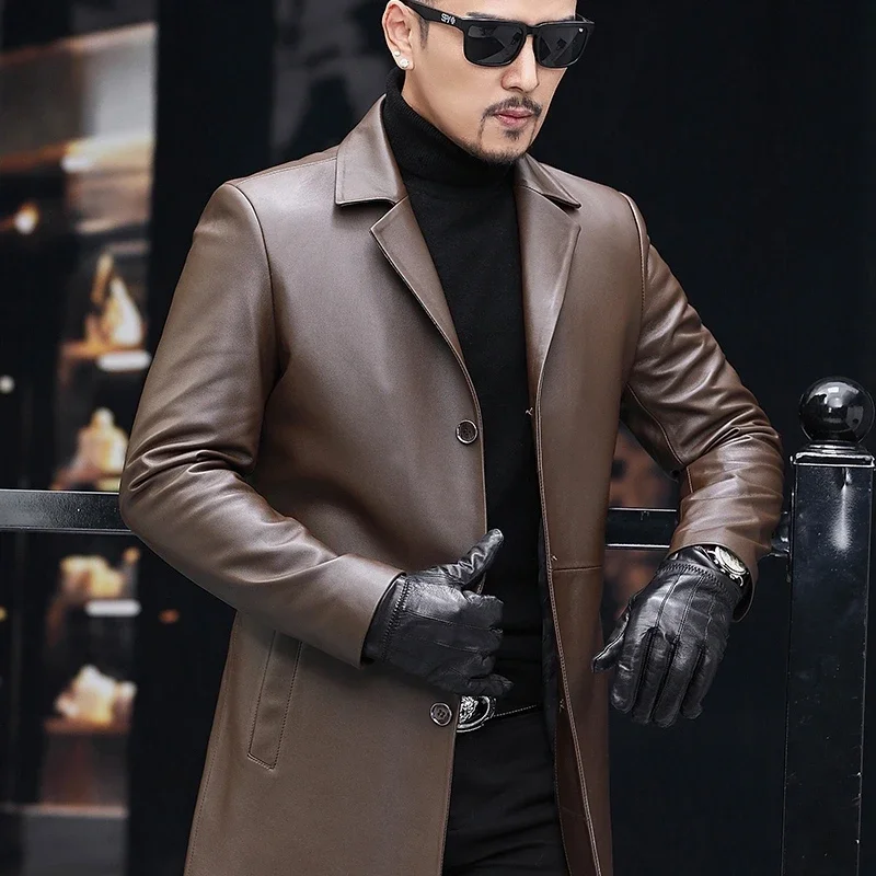 Tcyeek Natural Sheepskin Coat Fashion Real Leather Jacket Men Clothes Autumn Winter Mid-length Trench Coats Down Jackets Man