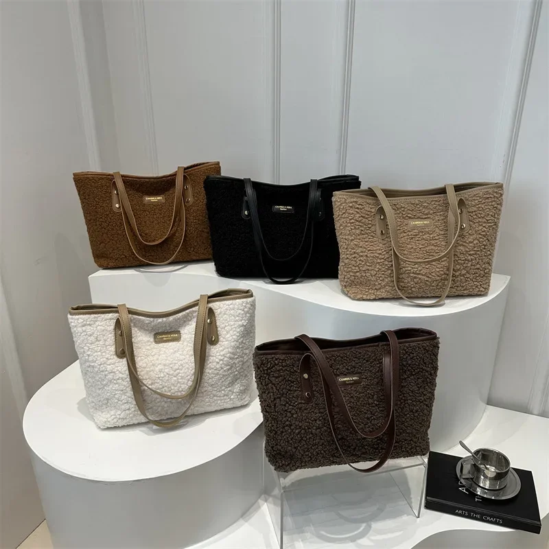 Crianças saco do mensageiro de lã de cordeiro moda de pelúcia mulheres sacos de ombro tote bolsa e bolsa mãe crianças sacos para menina sac