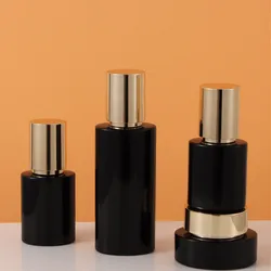 Black Glass Bottles Empty 30ml 40ml 100ml 120ml Mist Spray Lotion Pump Gold Lid 30g 50g Oval Cosmetic Cream Jars