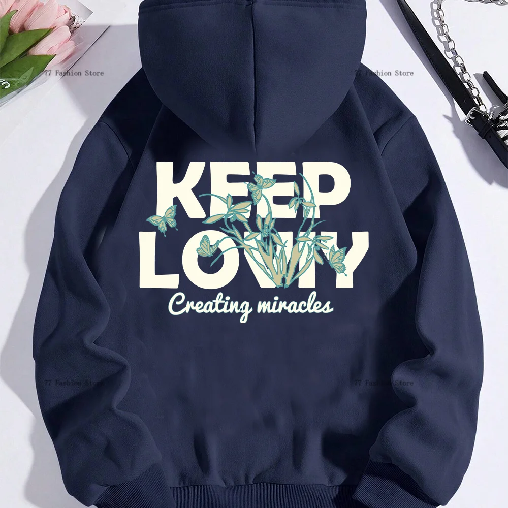 2024 Autumn Winter New Keep Lovely Graphics Print Fashion Men's Sweatshirt High Street Unisex Oversized Hip Hop Pullover Hoodie