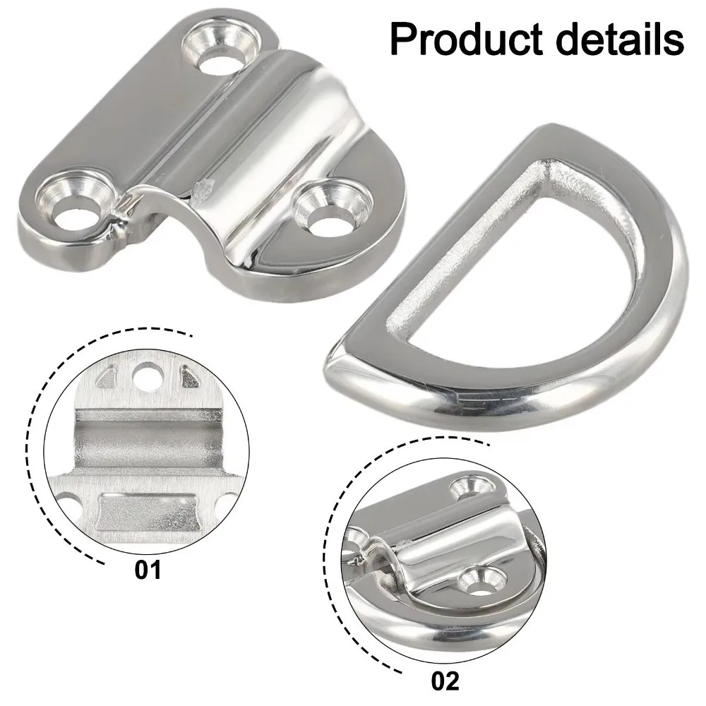 Durable 316 Stainless Steel D Ring Silver Folding Pad Eye Tie Down Ring Heavy Duty Design Easy To Install Lashing Ring