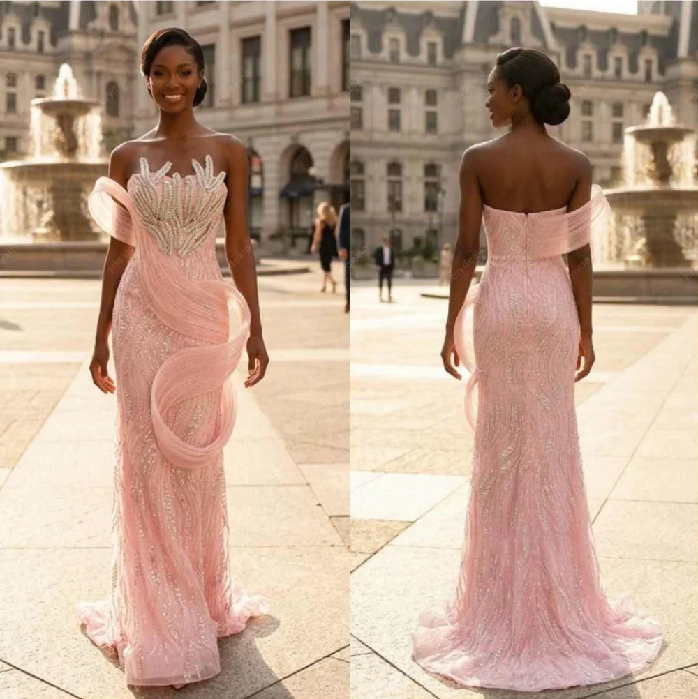 

2026 New Mermaid Evening Dresses Sleeveless One-Shoulder Beaded Cut Out Dresses Gowns Wedding Party Customized