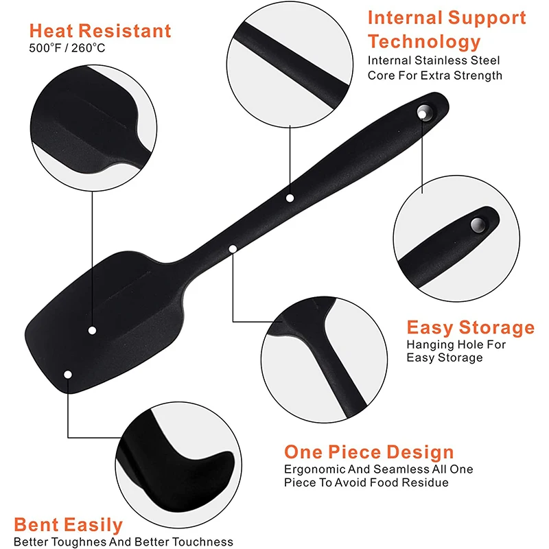 LMETJMA 28cm Silicone Spatulas Heat Resistant Spoon Spatula Non-Stick Spoonula Flexible Scrapers Baking Mixing Tool JT20