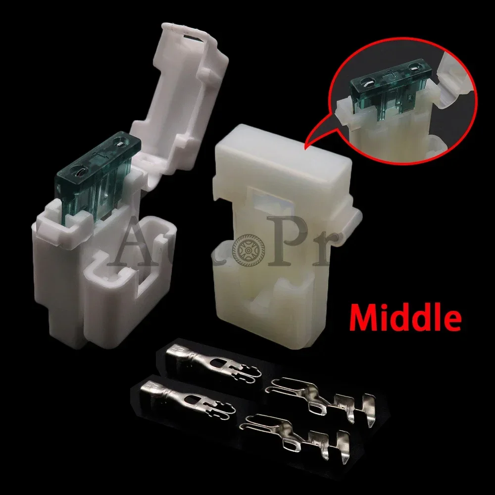 1 Set Standard/Middle/Medium Fuse Box Assembly With 2pcs Terminals White Auto AC Assembly Insurance Socket Blade Fuse Holders