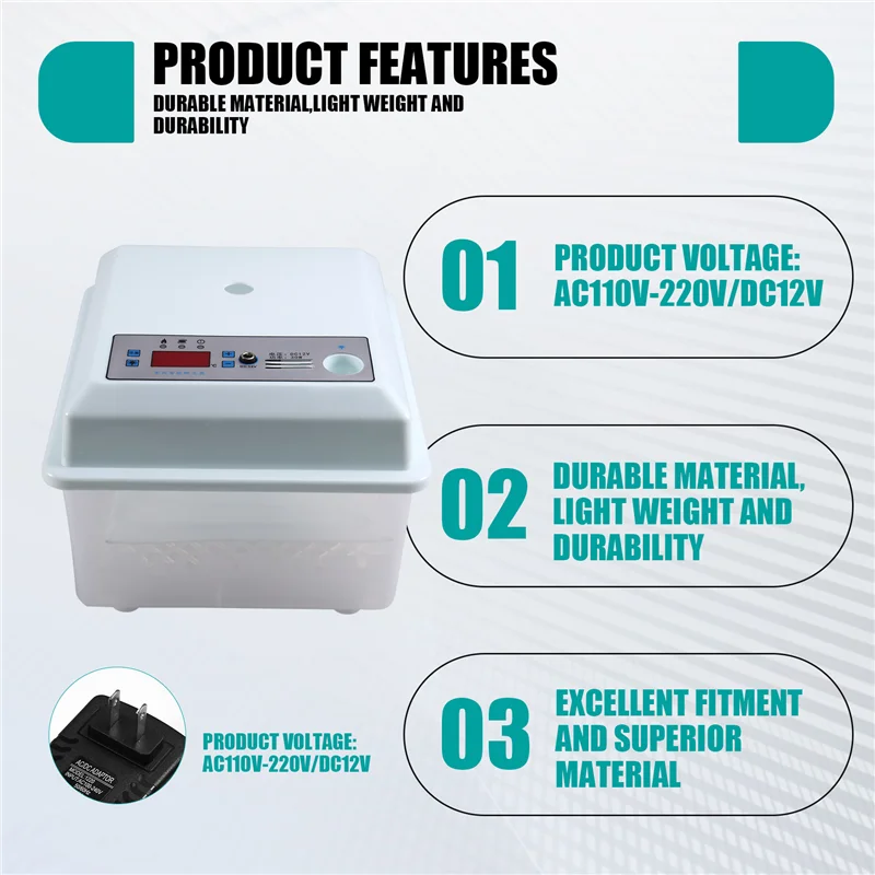 AT13 US Plug 20Pcs Egg Incubator Set For Small Scale Farming - Semi Automatic Chicken, Duck, Bird Egg Brooder