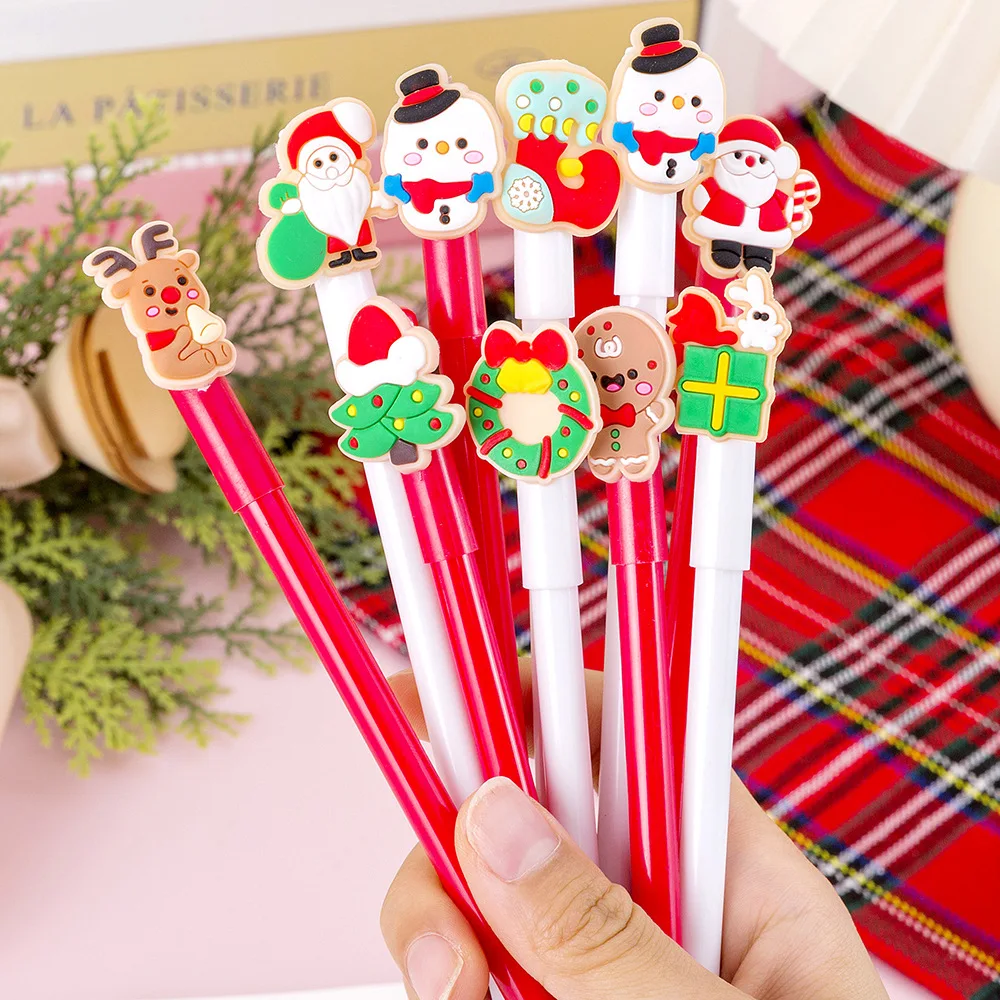 

10pcs Christmas Neutral Pen, Cute Snowman Reindeer Grandpa Patch Pens, Christmas Gift Stationery