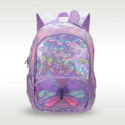 Smiggle-mochila escolar original de Australia para niños, mochila bonita de alta calidad para mujer, Bolsa Escolar grande de mariposa púrpura, superventas