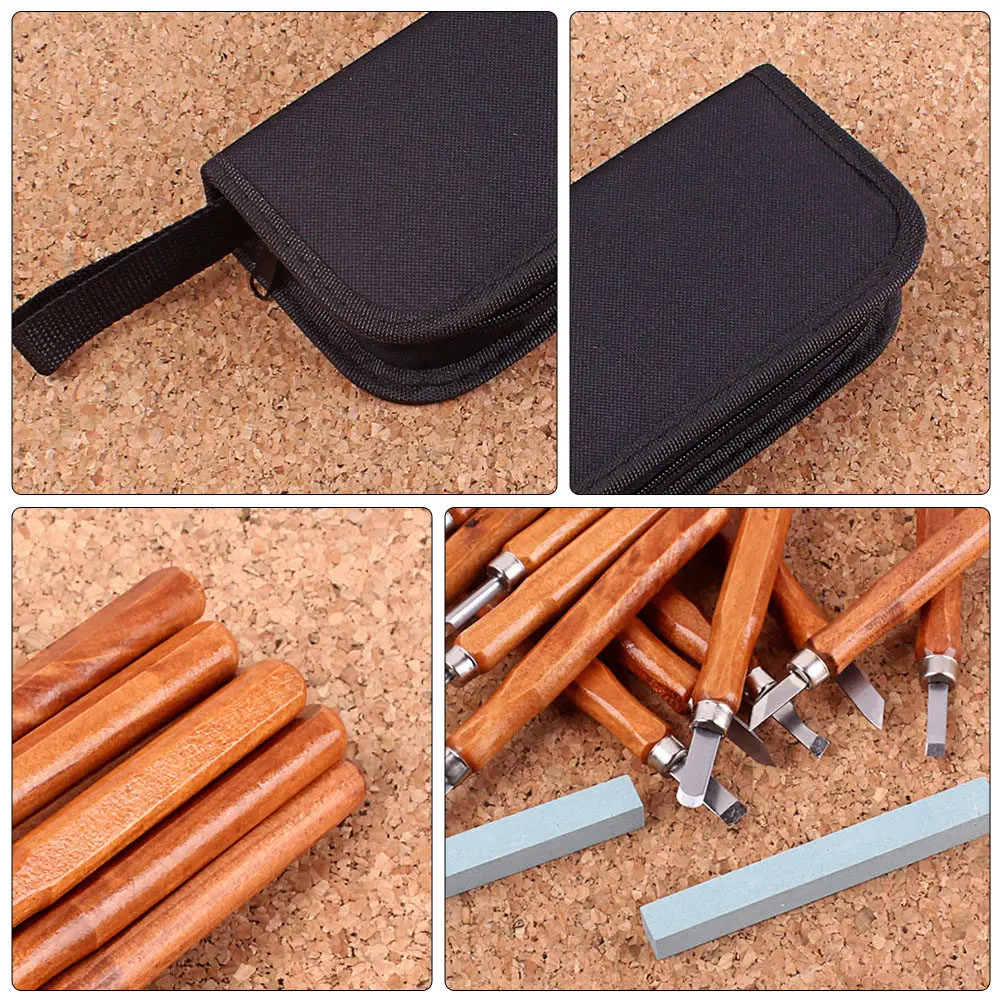 

Набор инструментов для резьбы по дереву и камню с деревянной ручкой, нескользящий дизайн, для деревообработки, DIY, скульптур, резьбы по резине, бумаге, фруктам