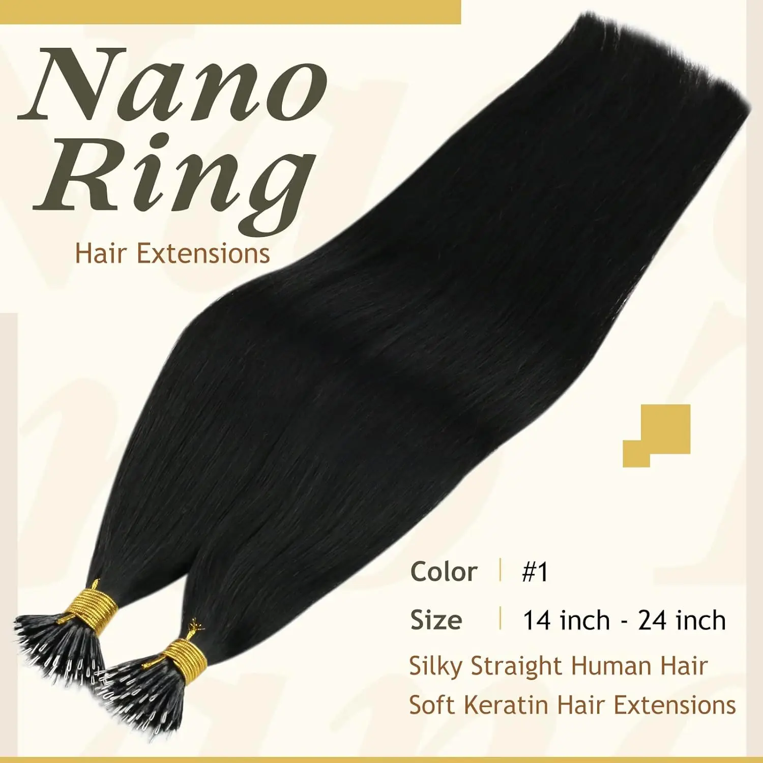 Black Nano Tip Hair Extensions Remy Nano Ring Hair Extensions Jet Black #1B Pre Bonded Nano Ring Hair Extensions Cold Fusion