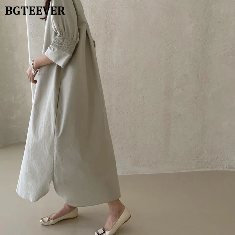 BGTEEVER Casual Lapel Single-breasted Women Shirt Dress Half Sleeve Loose Straight Female Long Dress vestidos