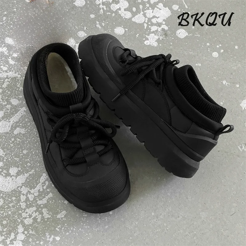 

BKQU thick soled snow boots men's and women's winter warm short tube thick soled cotton shoes casual fashion cold boots