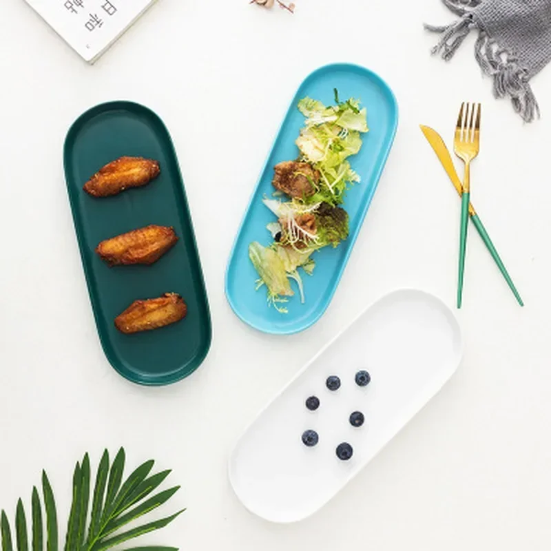 Ceramic Tray Decorative White Oval Breakfast Western Food Dessert Plate Multi-function Jewelry Storage Home Kitchen Supplies