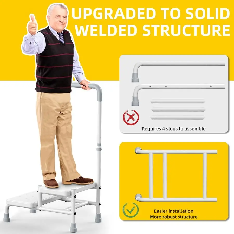 مقعد متدرج مع مقبض مقعد متدرج للسرير مع خطوات سرير درابزين قابلة للتعديل للأسرة العالية للبالغين وكبار السن، يحمل ما يصل إلى 400 رطل #4
