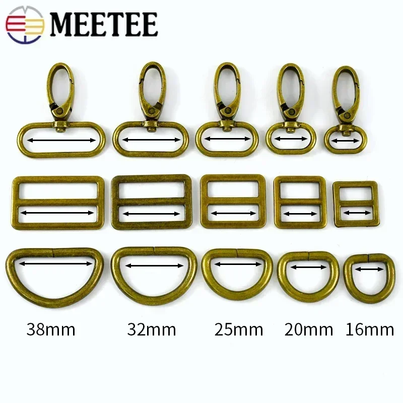 5Sets Meetee 16-38mm Metal Buckle D Ring Carabiner Hook Clasp Bag Strap Adjust Slider Webbing Buckles DIY Hardware Accessories