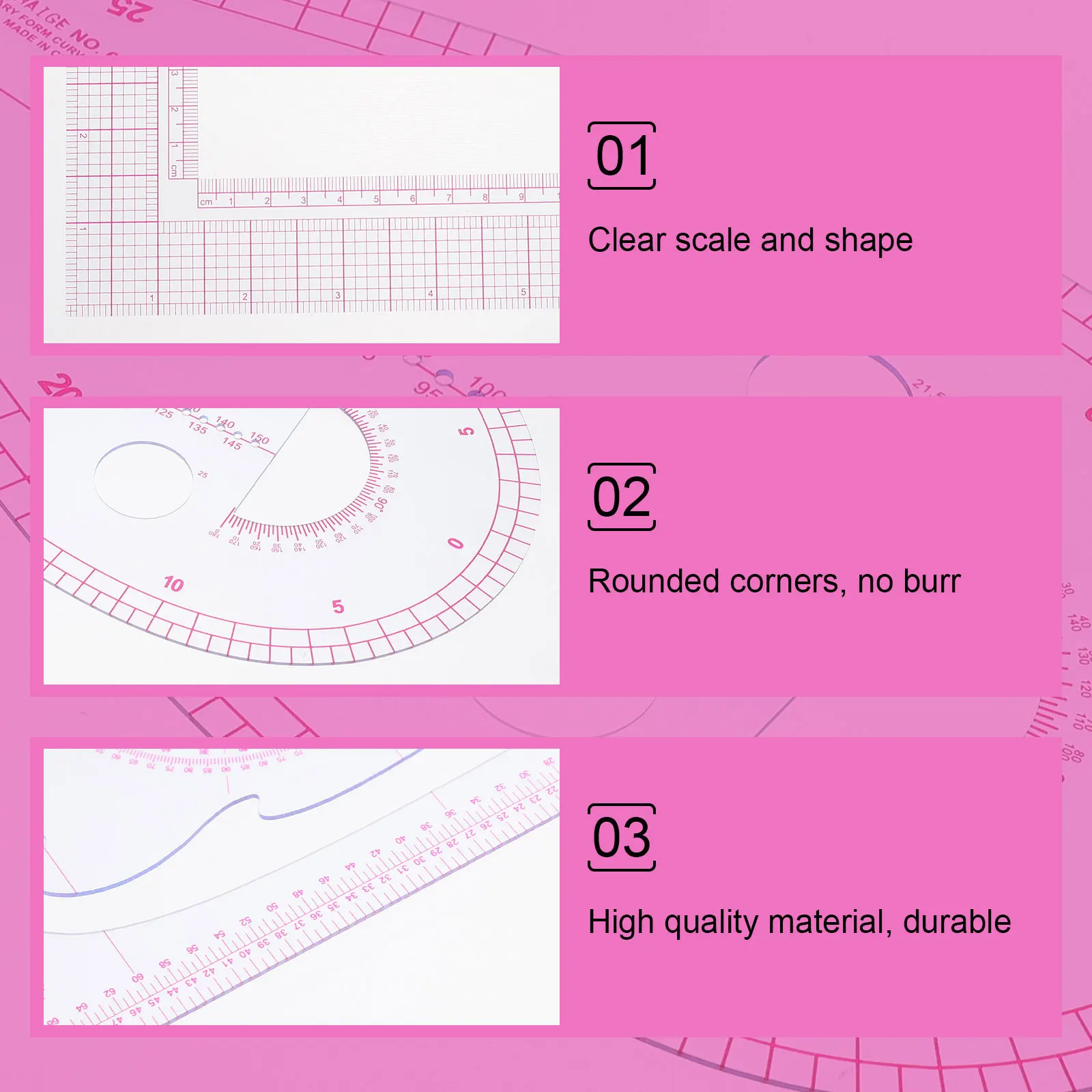 ชุดไม้บรรทัดเย็บผ้า 5 ชิ้น เครื่องมือช่างตัดเย็บที่มีความแม่นยำสูง อุปกรณ์ตัดผ้าอเนกประสงค์ สำหรับงานเย็บปะติดปะต่อเสื้อผ้า แบบโค้งและแบบตรง
