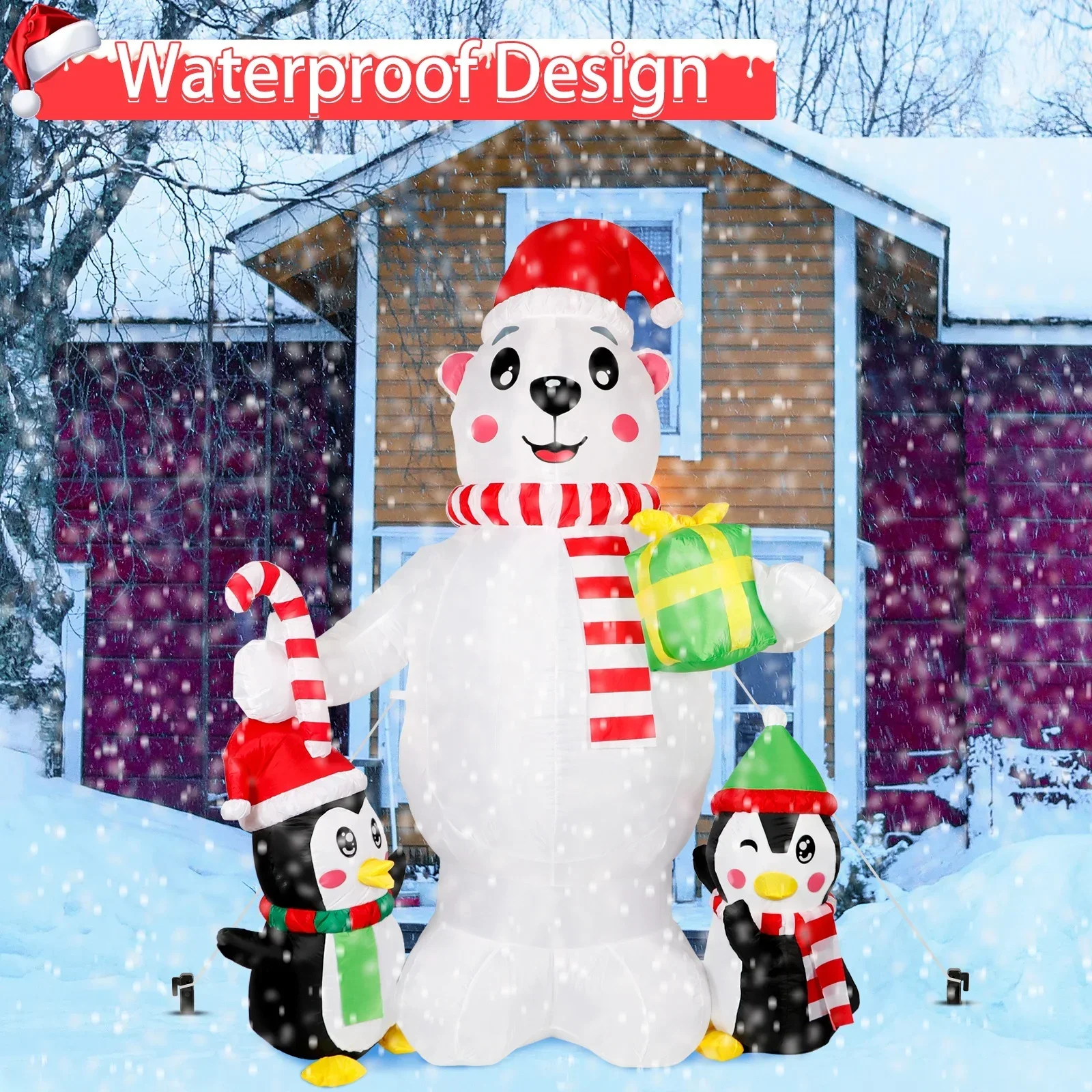 6 ft Led Airblown Animated Penguin Polar Bear Blow Ups Yard Decoration Christmas Inflatable