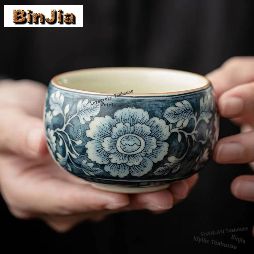 130ml Antique Ru Kiln Porcelain Teacup Blooming Flower Arhat Chinese Master Tea Cup Coffee Mug Chazhan Kungfu Teaset Drinkware