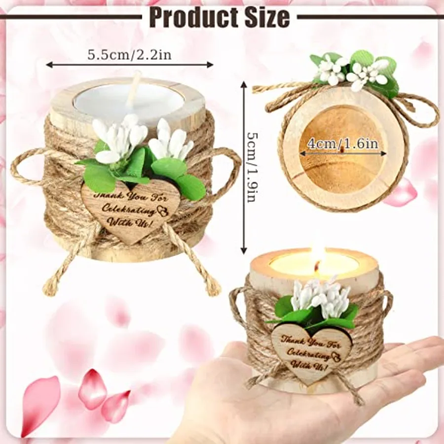 Pcs Wood Tealight Candle Holder with Candle Tealight Candle Decoration Thank You Guest Gifts for Wedding Bridal Baby Shower Bap