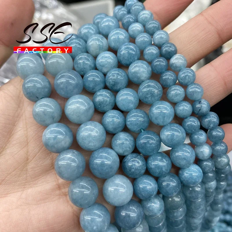 Natural Gem Blue Chalcedony Aquamarines Angelite Beads Stone Round Loose Beads 4 6 8 10 12mm For Jewelry Making Diy Bracelets15\