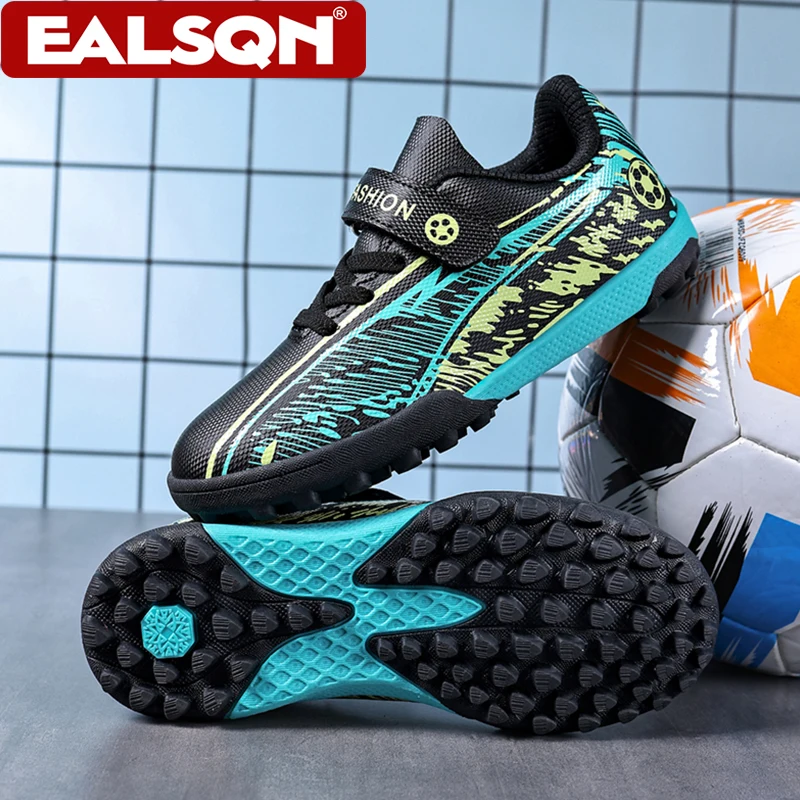 Children's Football Shoes Youth Boys TF Turf Soccer Cleats Hook&Loop PU Leather Non Slip Lightweight Sneakers For Outdoor Sport