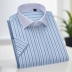 Men's high end short sleeved shirt slim fit 100% cotton high count yarn DP ready to wear no iron splicing collar pure cotton s