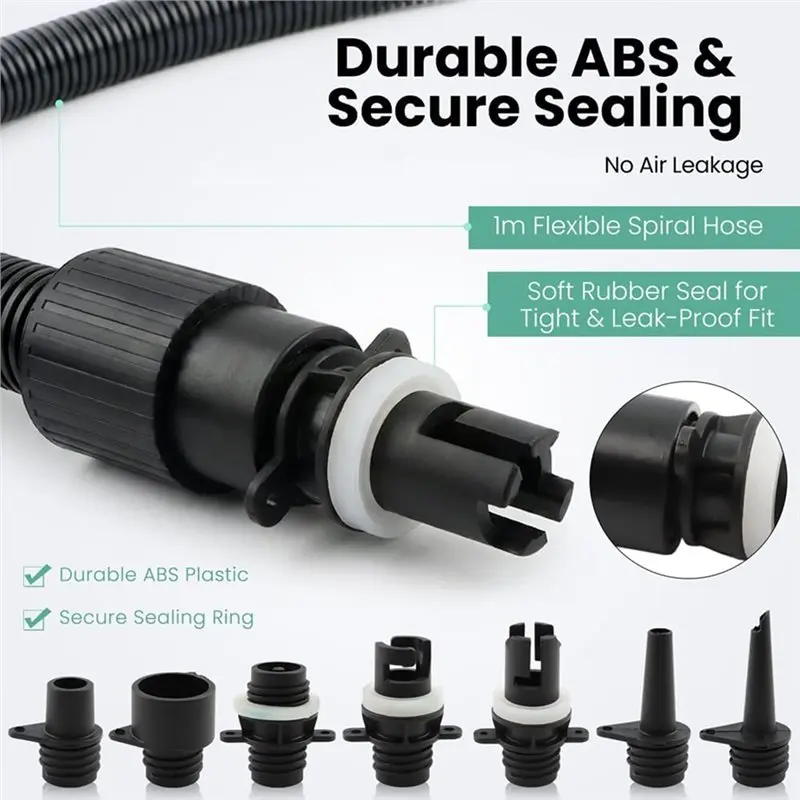 A07T-Paddle Board Pump Hose Set Featuring 3.28Ft Swivel Threaded Connector, 7 Air Nozzles& Adapter For Kayaks