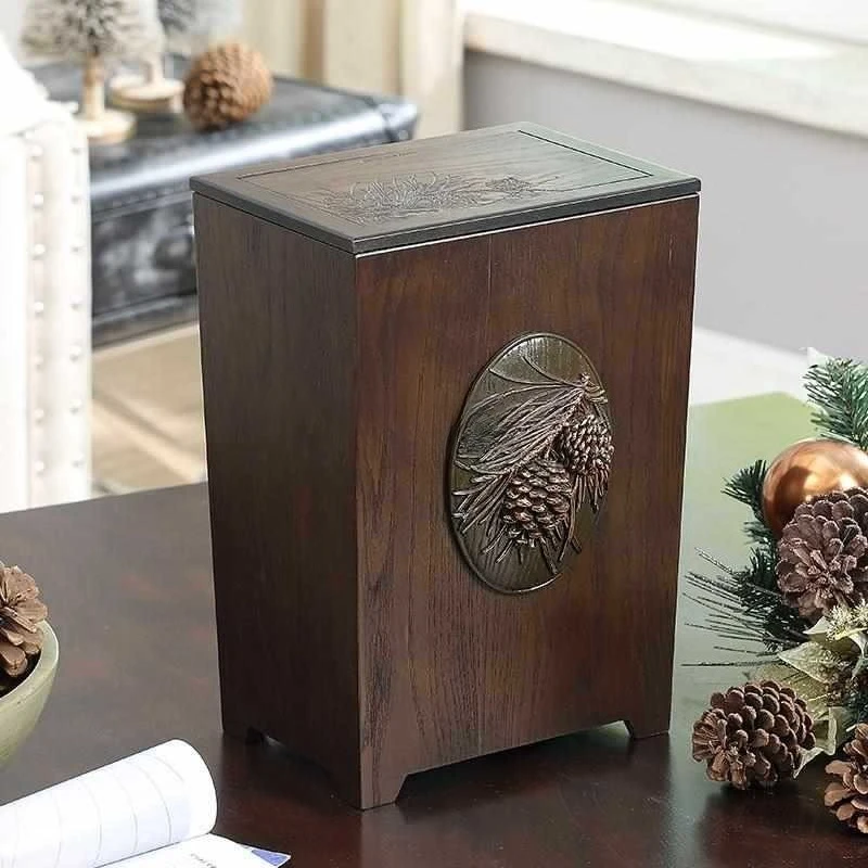 Wood new Chinese style living room kitchen bedroom bathroom with cover trash basket