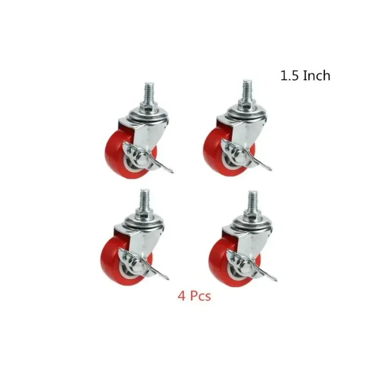 4 Pcs 1.5'' Pvc Screw Side Brake Universal Wheel Furniture / Jewelry Display Rack Caster Red/Black