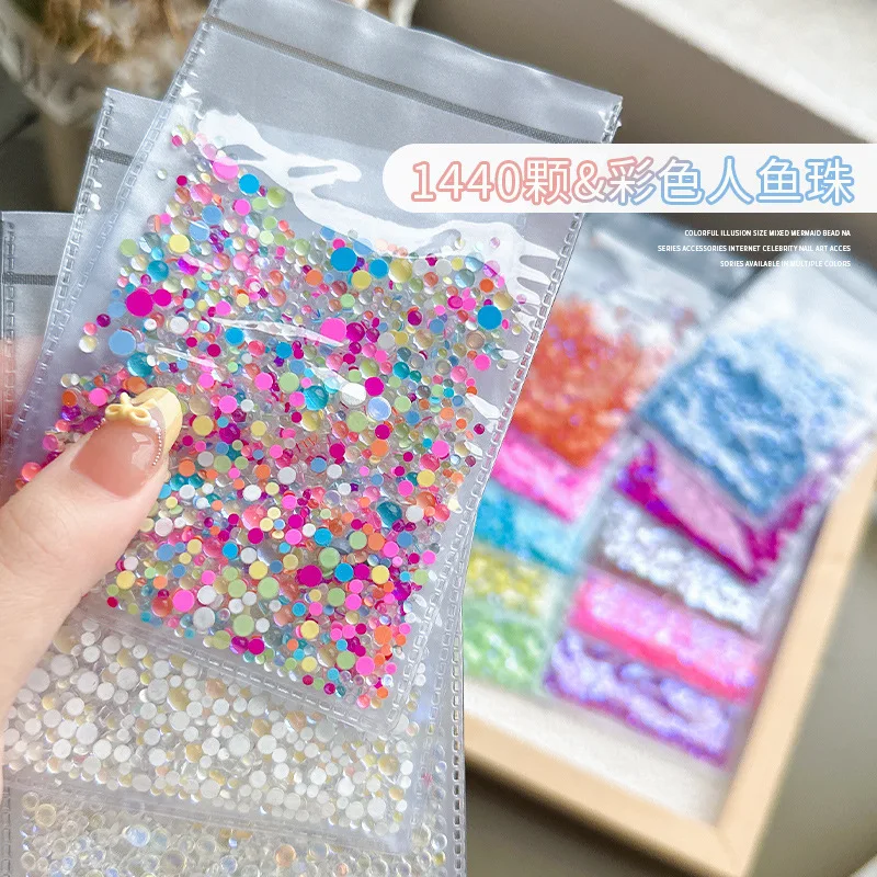 1Pcs Sparkling Nail Art with Mermaid Pearls and Gems 1440 Mixed Pearls for Stunning Nail Designs