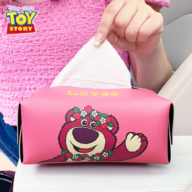 Disney Lotso Car Tissue Holder Creative Cute Cartoon Home Office Hanging Paper Napkin Tissue Box Cover Holder Portable Paper Box