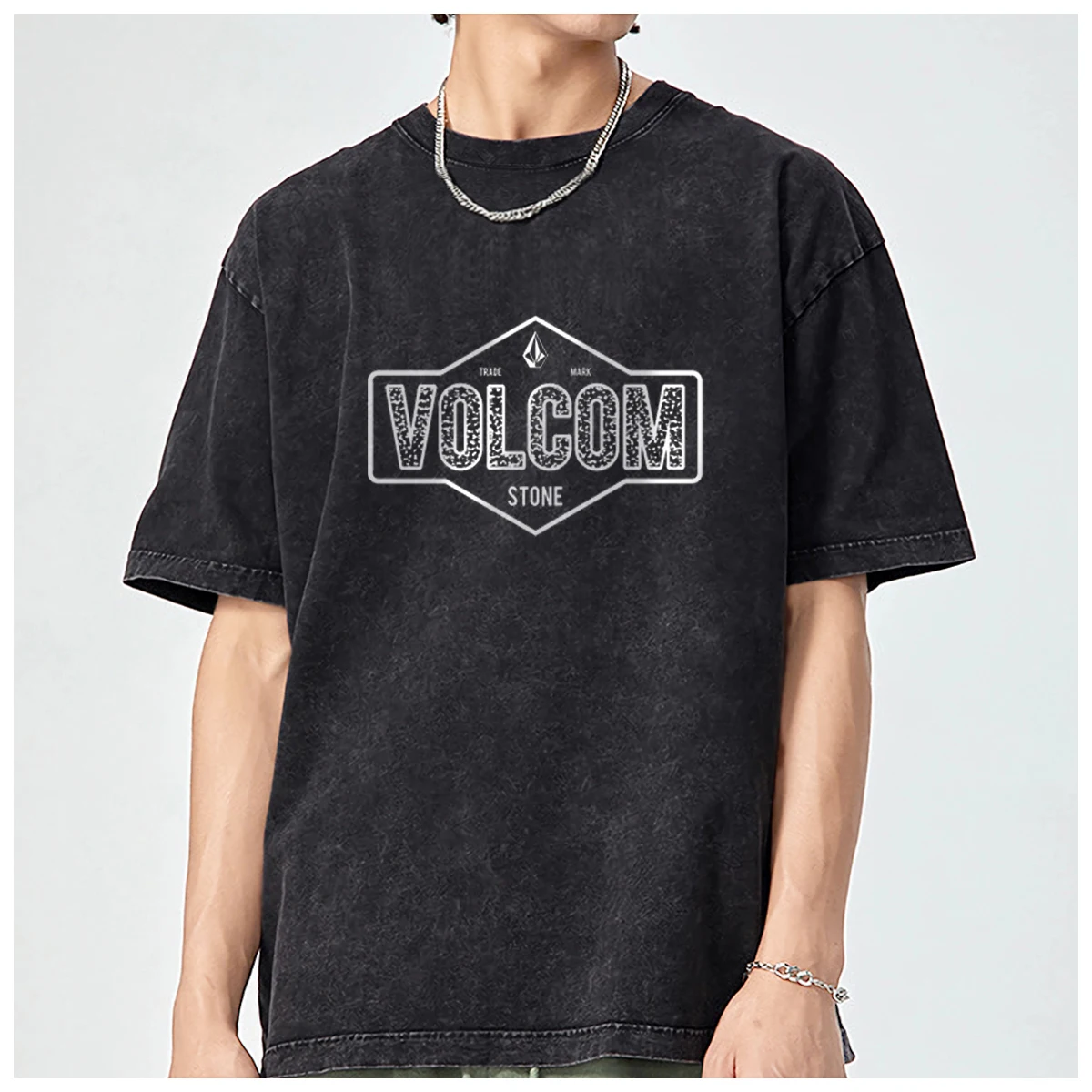 

Vip Volcom Cool for Men Volcom Leisure Printed Oversized t shirt men Women's Fashion Casual Vintage Washed Cotton Unisex Y2K1