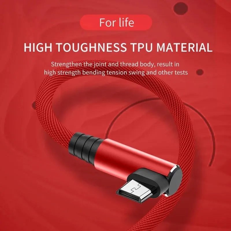 USB Micro Cable 3A 90 Degree Elbow Data Cable Charger Cord for Samsung Xiaomi Mobile Phone Accessories Fast Charging Usb Cable