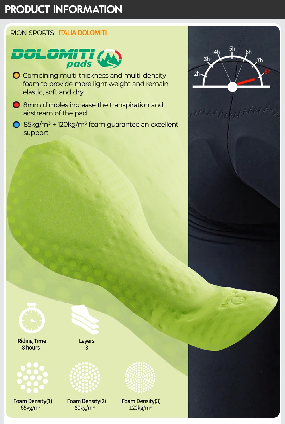 RION Fahrradhose für Herren und Damen, Winter-Thermo-Fahrradhose, MTB-Tights, gepolsterte Rennrad-Trägerhose, spritzwassergeschützt, winddicht, 7H 8H – Detail 4