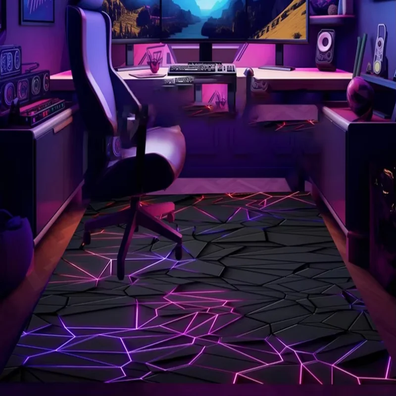 VIKAMA 3D Neon Gaming Room Carpet Non Slip Wear Resistant Gaming Chair Mat Bedroom E-sports Floor Rug Home Decor