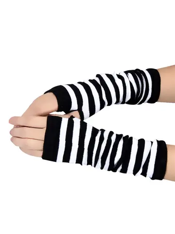 Inverno quente mangas compridas luvas para homem mulher sem dedos listra hip-hop malha cotovelo luvas elásticas ao ar livre mais quente braço