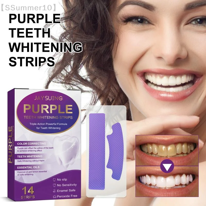 【SSummer10】14Pcs Purple Teeth Whitening Strips - Oral Fresh Breath Clean Yellow Dental Bleaching Tooth Whitener Patches【SS】