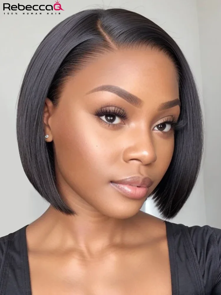 Short Straight Bob Wig For Women Natural Hairline Silky Glueless Lace Front Short Bob Wig Human Hair C Part Fits All Face Shapes