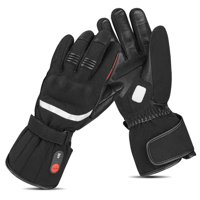 7.4V Heated Motorcycle Gloves, Hard Knuckle Armor Rechargeable Waterproof Touchscreen Winter Reflective Racing Riding Gloves