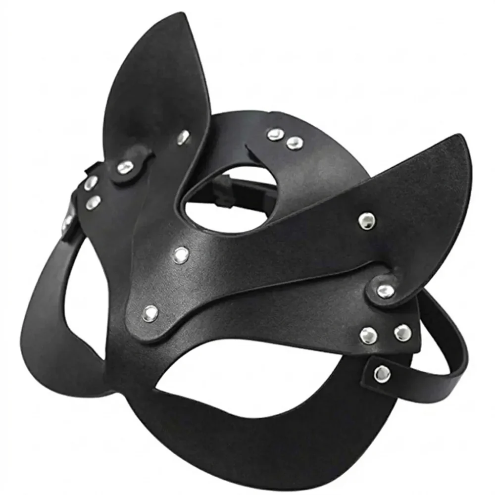 Cat Half Face Mask PU Leather Cosplay Phantom Style Masquerade for Adults Halloween Party Costume Accessory Prop Wholesale