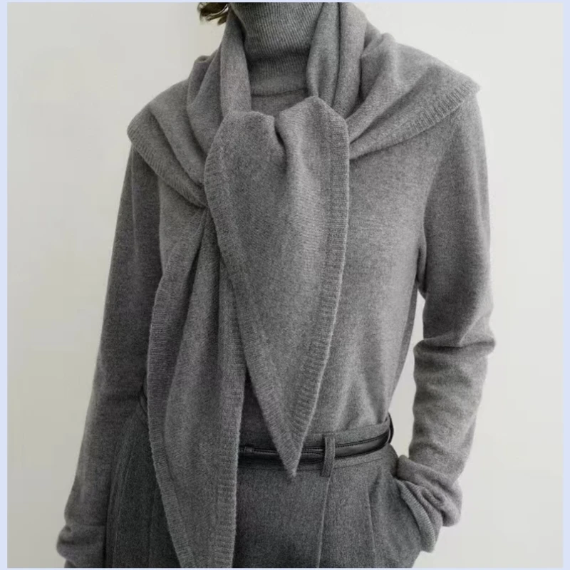 Swedish niche soft cashmere triangle design with elongated oversized grain texture shawl scarf