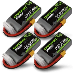 OVONIC 4S Lipo Battery 80C 450mAh 14.8V Lipo Battery with XT30 Connector for RC FPV Racing Drone Quadcopter(4 Packs)