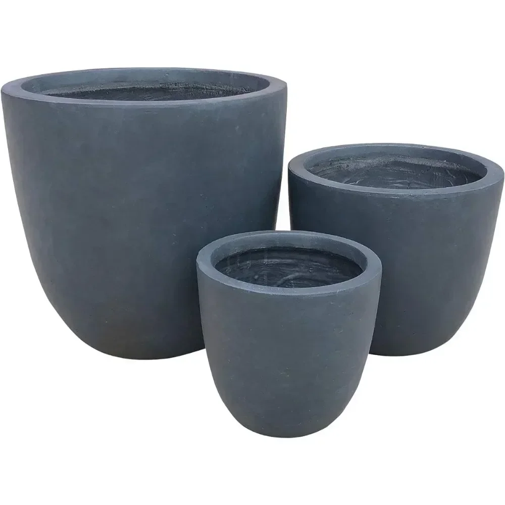 Flower Pot Lightweight Concrete Modern Seamless Outdoor Round Planter, Granite Home Garden Pots & Planters